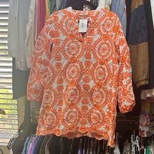 Sunday Up Orange King Street Embroidered Tunic Dress Preppy Beachy